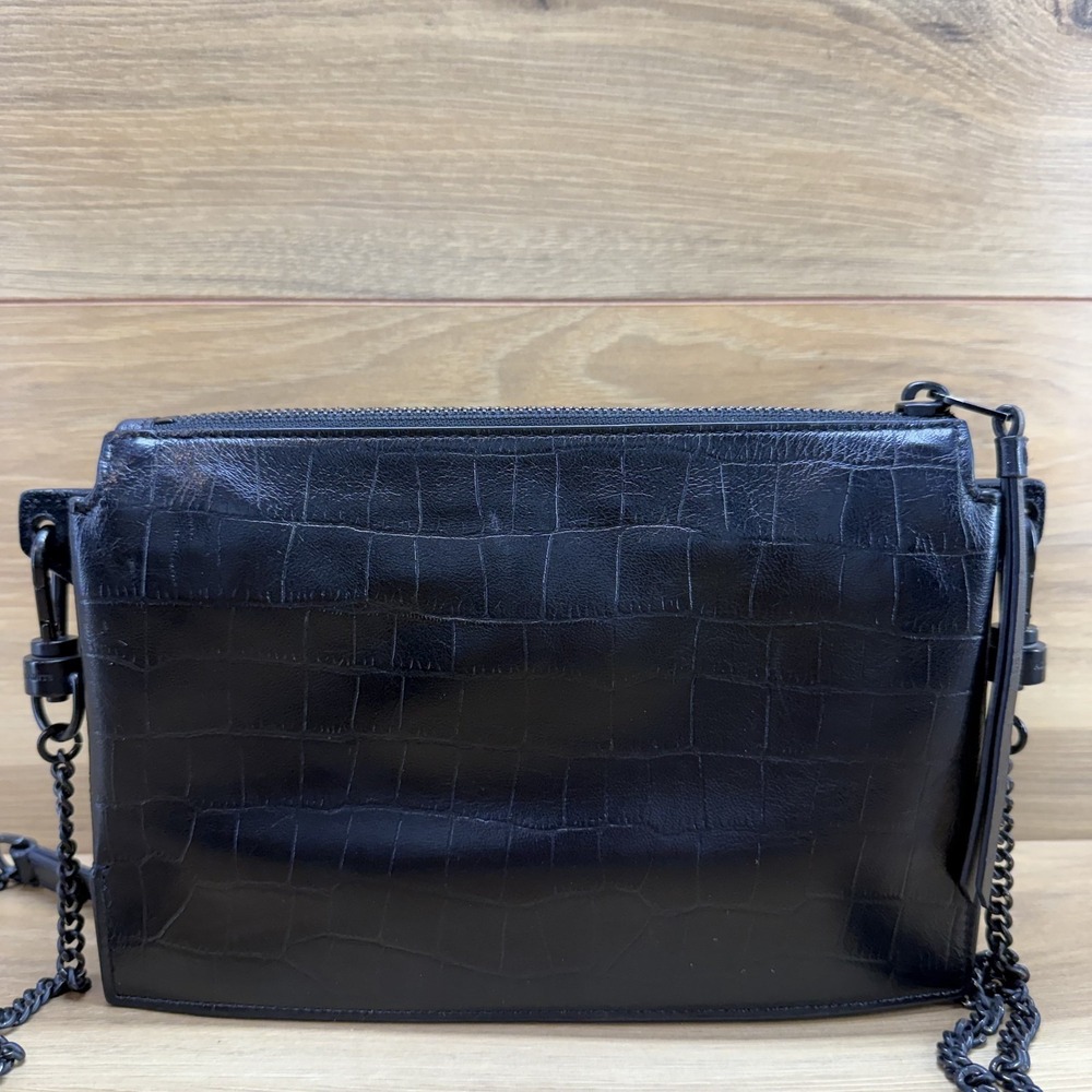 Allsaints Black Croc Embossed Leather Crossbody Bag Modern Lux Minimalist Travel